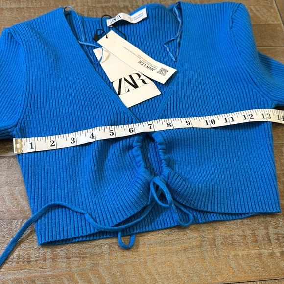 NWT Zara Blue Ruched Cut Out Knit Top - Picture 13 of 14